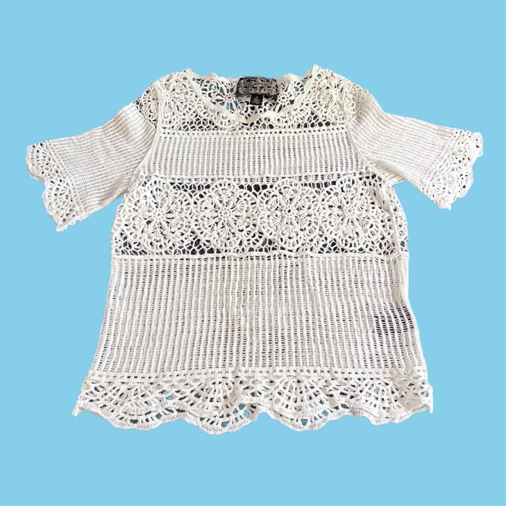 Anthropologie James Coviello White Cotton Lace Top XS